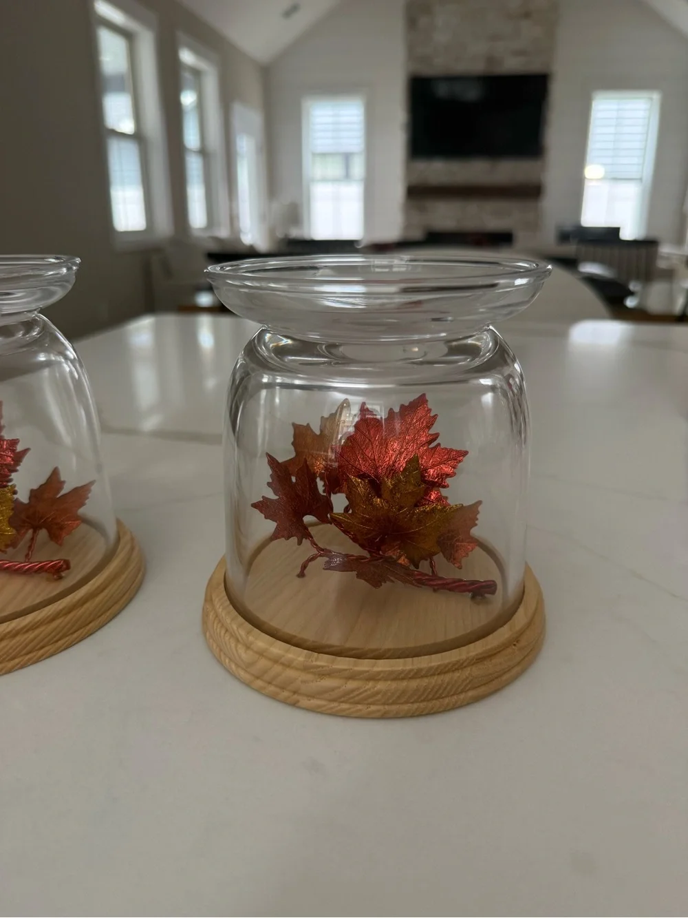 Set of 2 Glass Fall Leaf Decorative Candle Holders - bath and body works